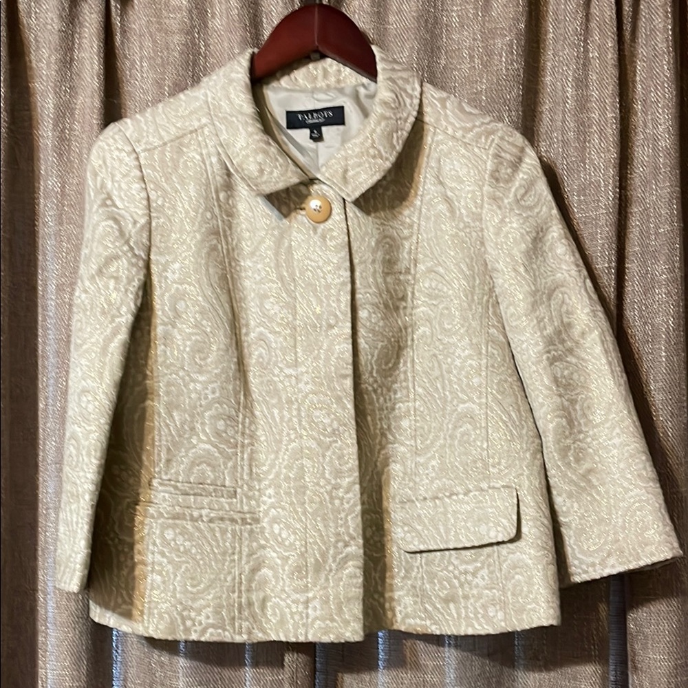 $25 Talbots Beige Gold Paisley Festive Jacket Size 6 NWT